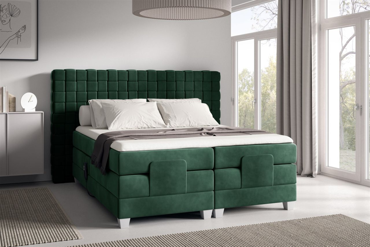 Boxspringbett Elektrisch Bett VIDAL 180x200cm in Stoff Fresh Flaschengrün