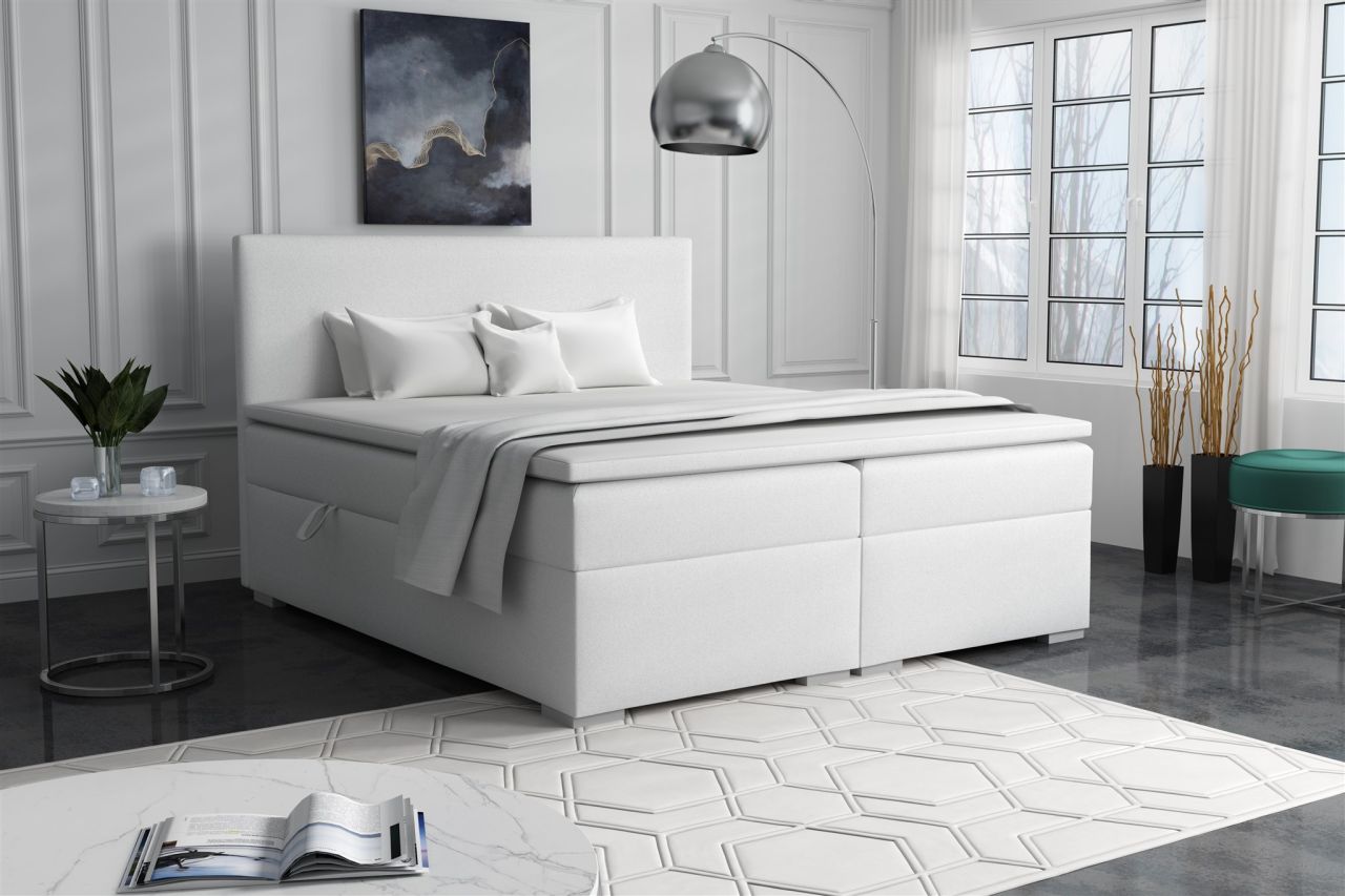 Boxspringbett Schlafzimmerbett SOREL 200x200cm Kunstleder Soft Weiss