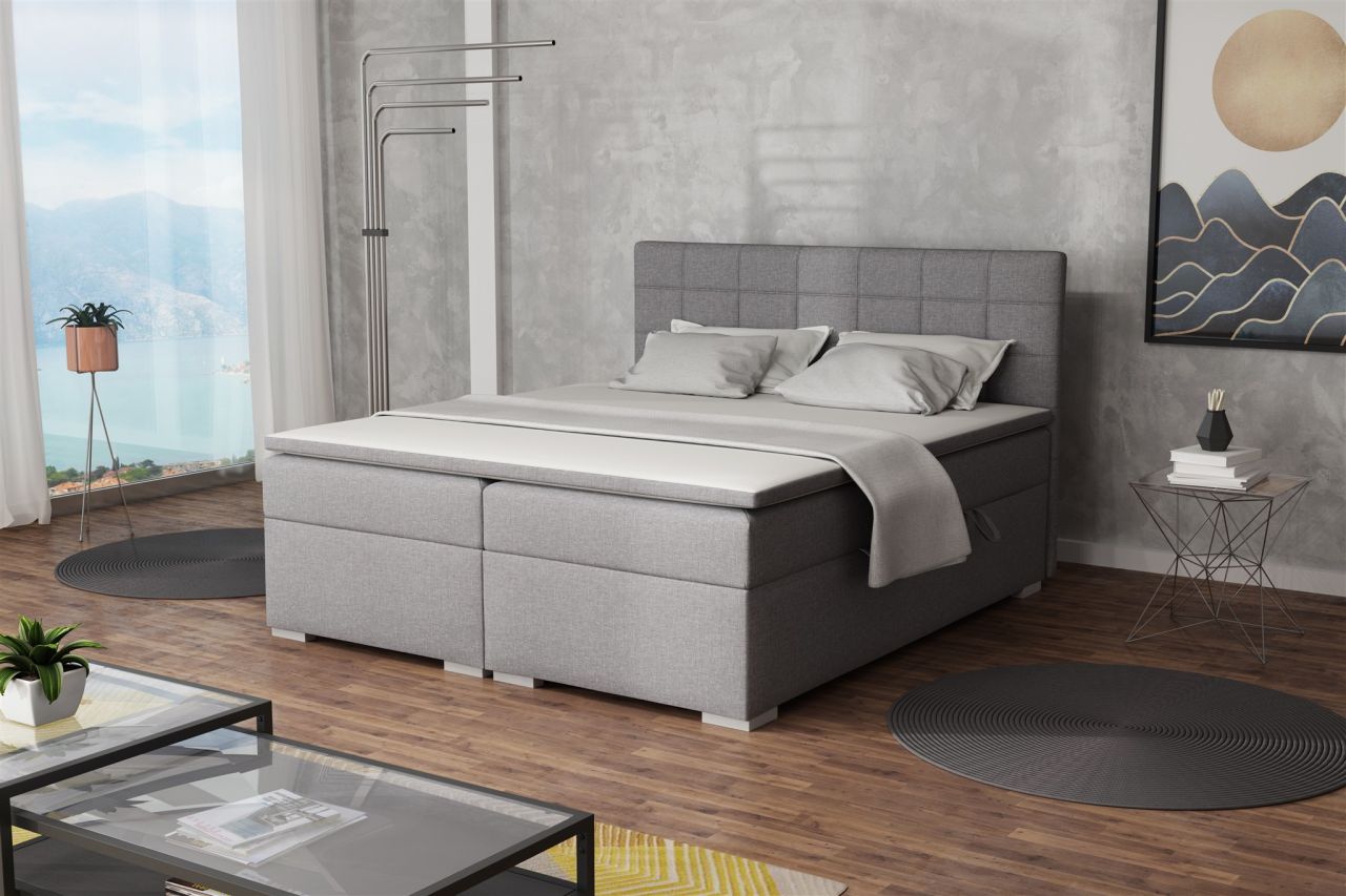 Boxspringbett Schlafzimmerbett FARUK 140x200cm Stoff Lux Hellgrau