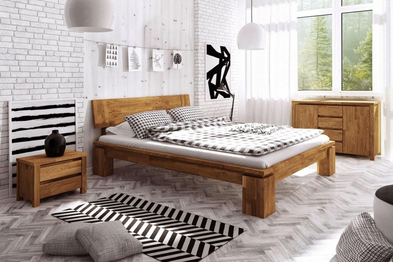 Massivholzbett Schlafzimmerbett MAISON XL Eiche massiv 200x200 cm