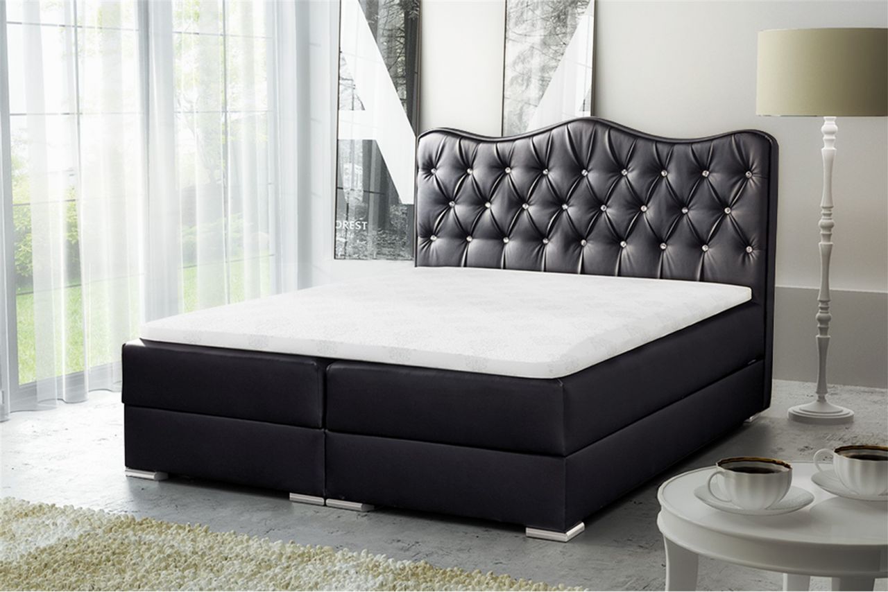 Boxspringbett Schlafzimmerbett SULTAN Kunstleder Schwarz 140x200cm
