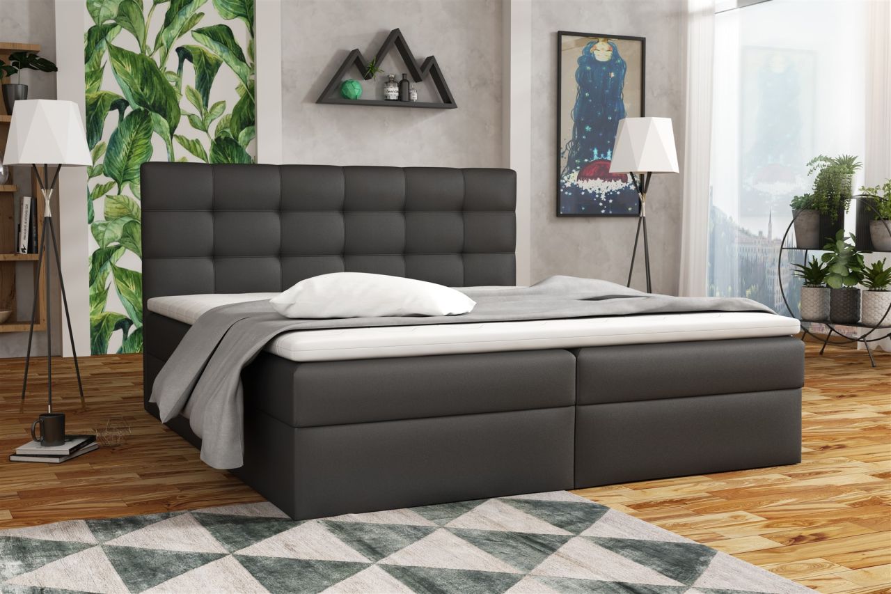 Boxspringbett Schlafzimmerbett DORIANO 160x200cm Kunstleder Soft Schwarz