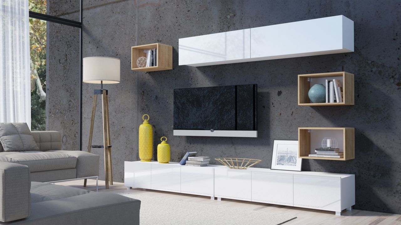 Mediawand Wohnwand 7 tlg - KAVOS 18 - Weiss Hochglanz