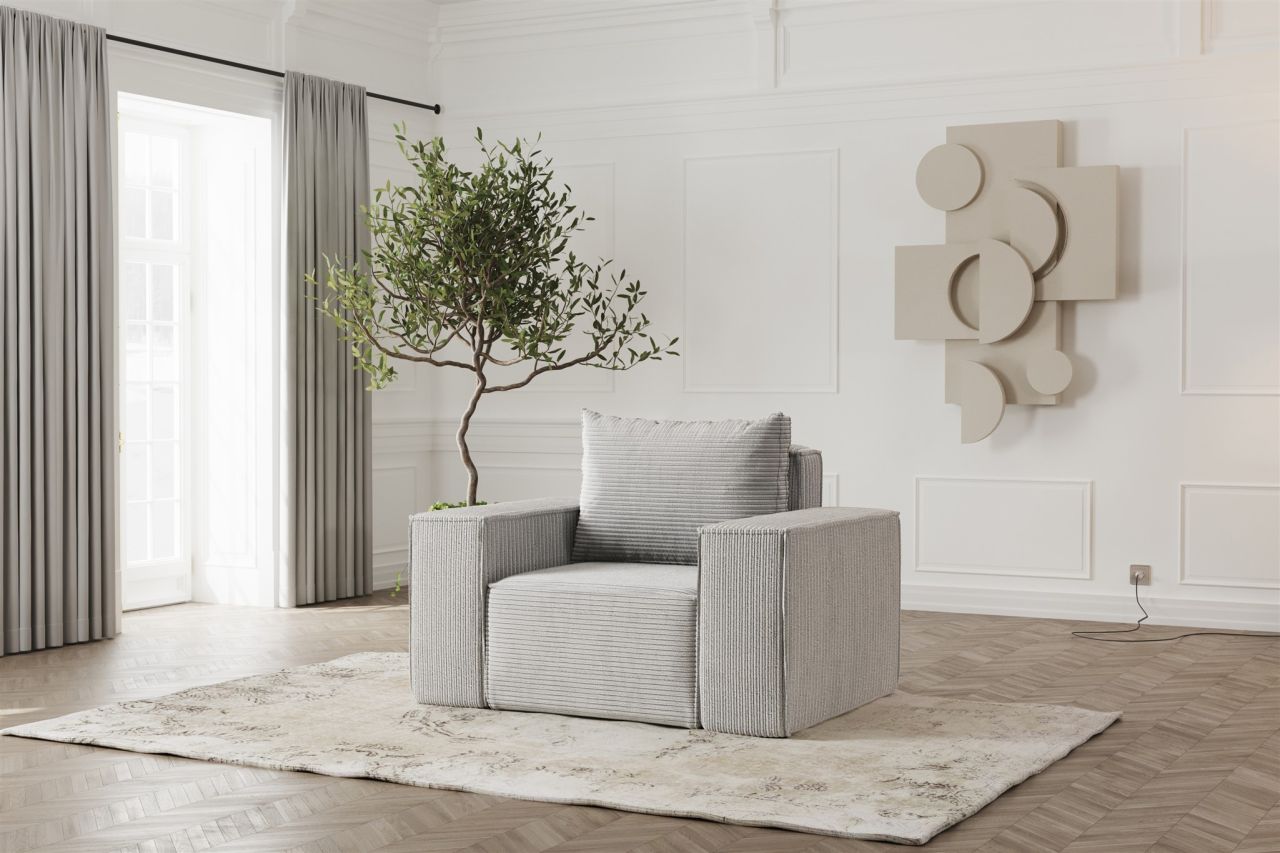 Sessel Designersessel ESTELLE in Stoff Poso Hellgrau