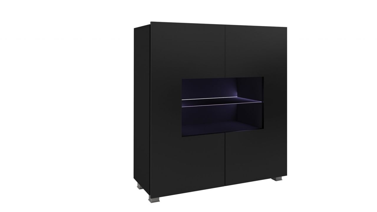 Highboard Schrank Vitrine LABRI 100x105x35cm Schwarz Hochglanz + LED
