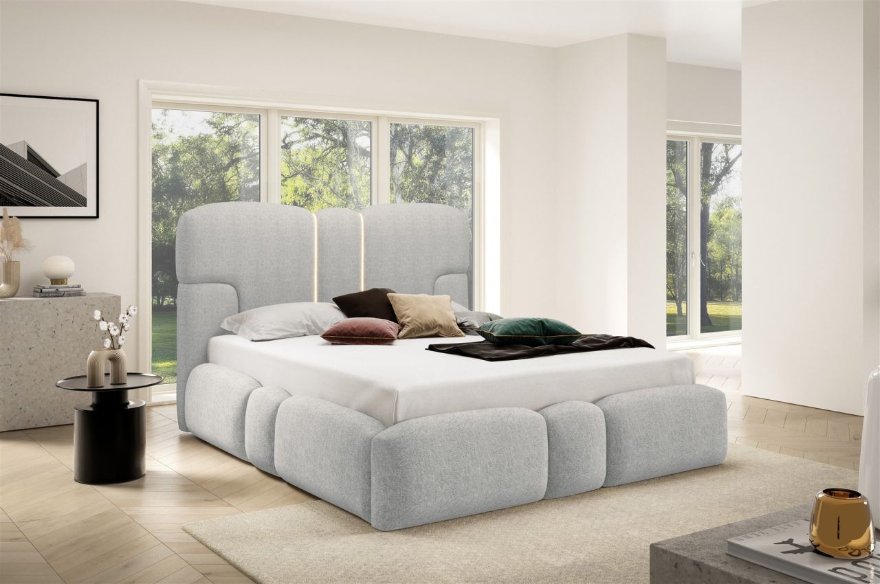 Polsterbett Schlafzimmerbett JORDAN 180x200cm Komplettset in Stoff Doha Hellgrau