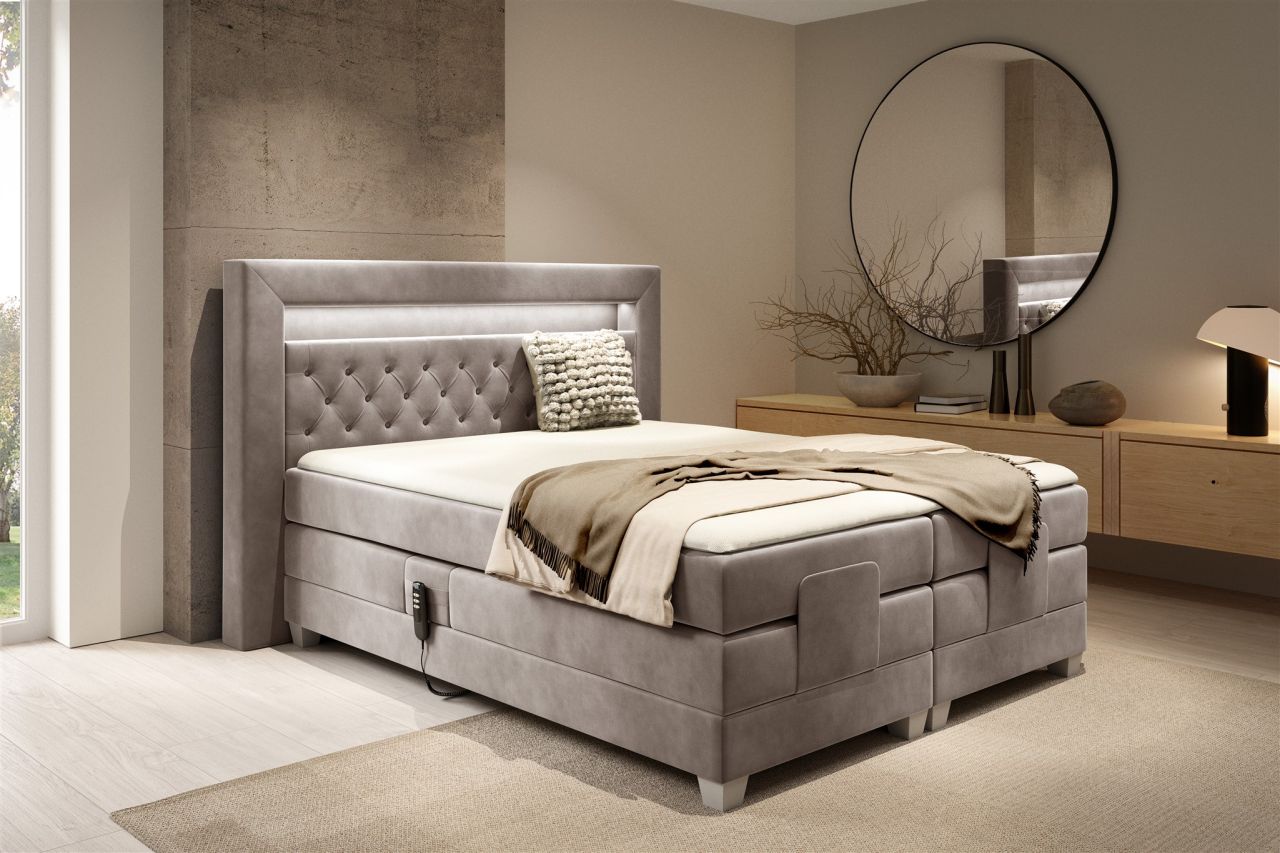 Boxspringbett Elektrisch Bett ARMANDO 200x200cm in Stoff Fresh Macchiato