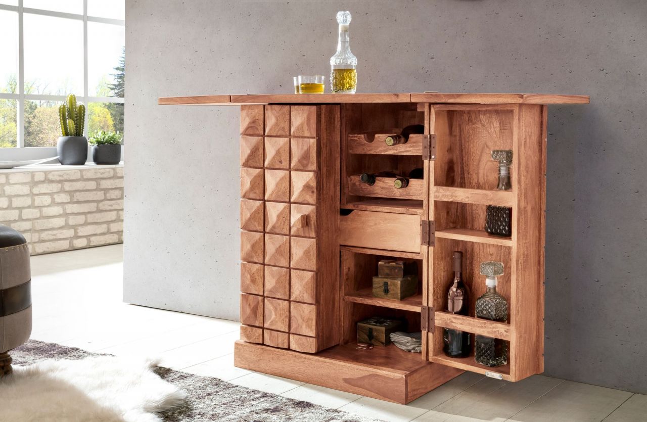 Hausbar Barschrank Weinregal ASMO Massivholz Akazie Landhausstil