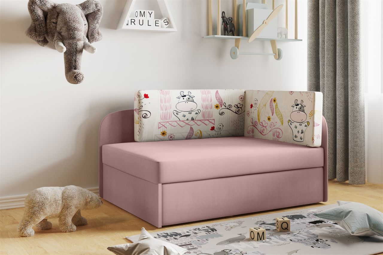 Sofa Kindersofa Schlafsofa inkl. Bettkasten MAILO Seite Links Stoff Rosa-Kuh