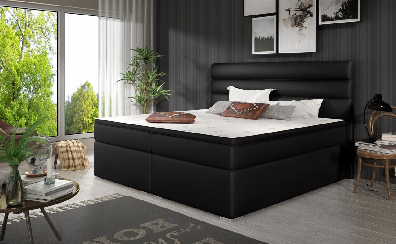 Boxspringbett Schlafzimmerbett FESTO 160x200cm Kunstleder Soft Schwarz
