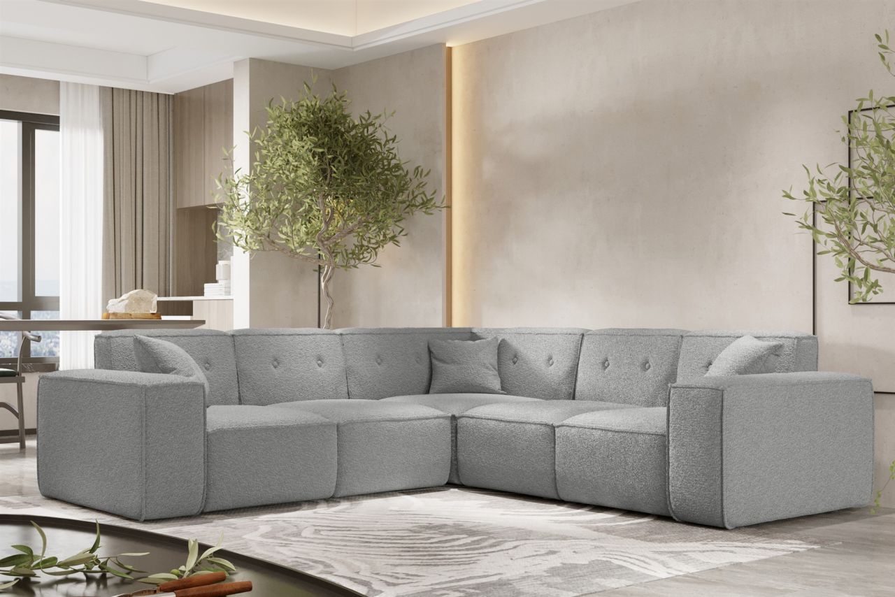 Ecksofa Designersofa CESINA in Stoff Ascot Bukla Grau Seite Universal