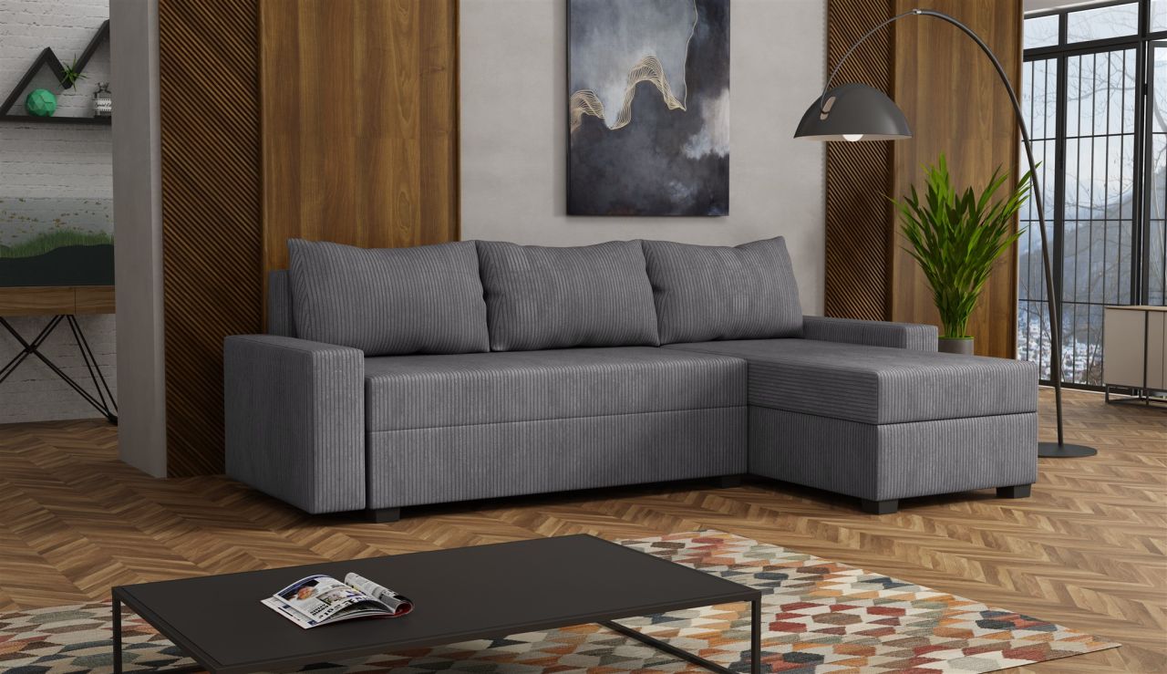 Ecksofa Schlafsofa Sofa AGNETA LUX Stoff Lincoln Dunkelgrau Ottomane Rechts