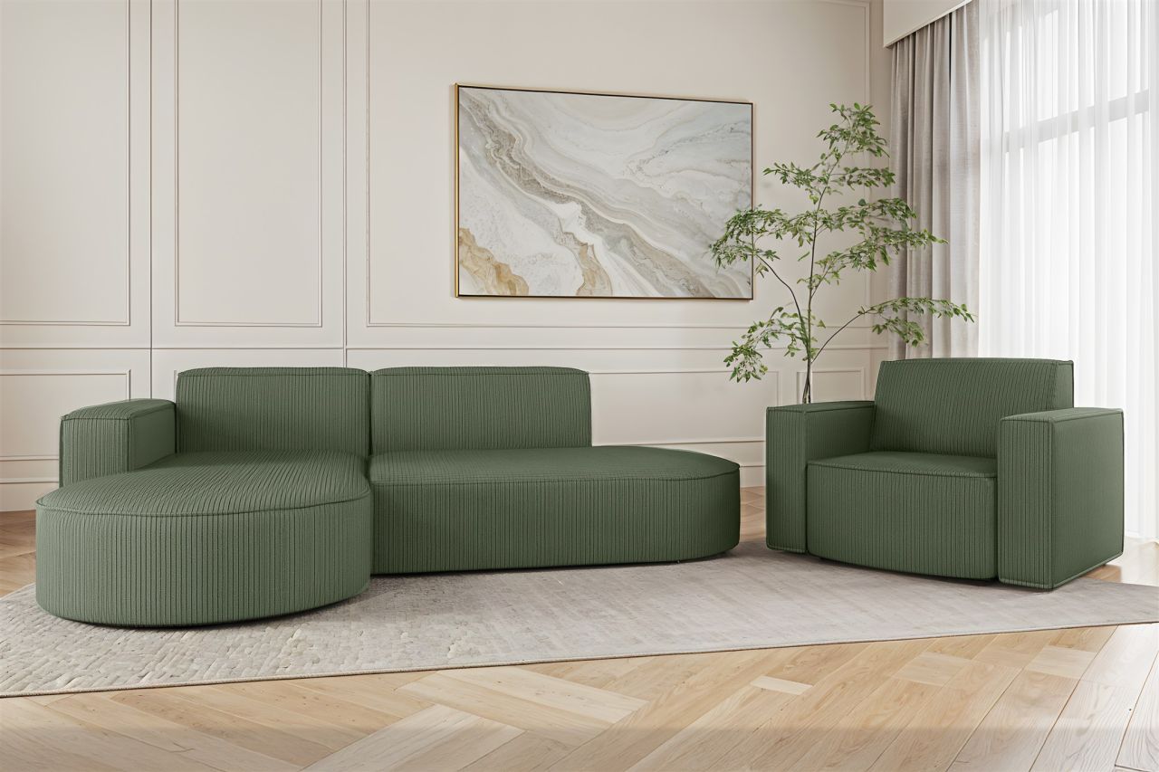 Sofa Set 2-teilig Sessel und Ecksofa PALMA XS Stoff Scala Forest Ottomane Links