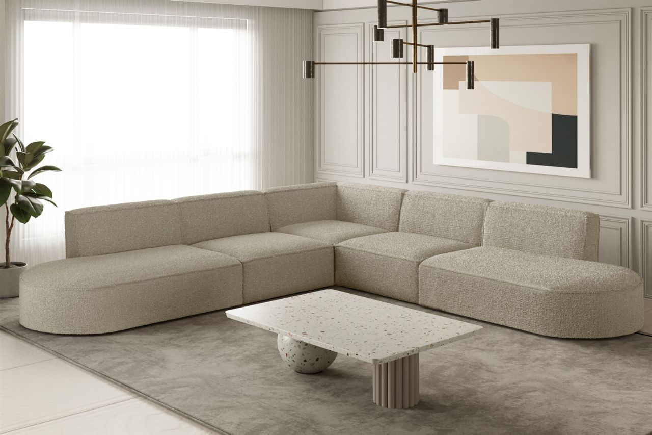 Ecksofa Designersofa PALMA Stoff Ascot Champagne Universal