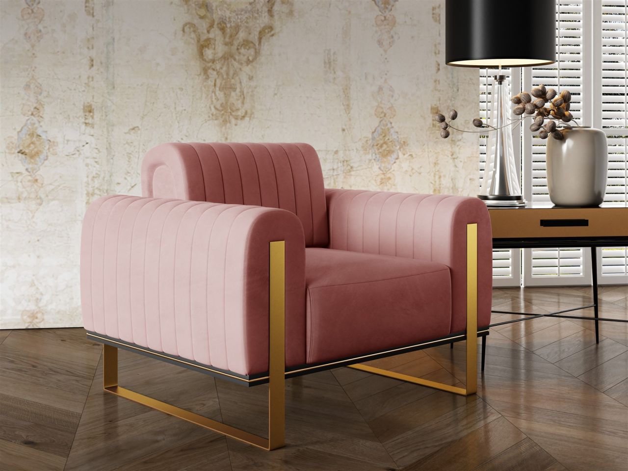 Sessel Designersessel VALERIE in Stoff Elisa Velvet Altrosa