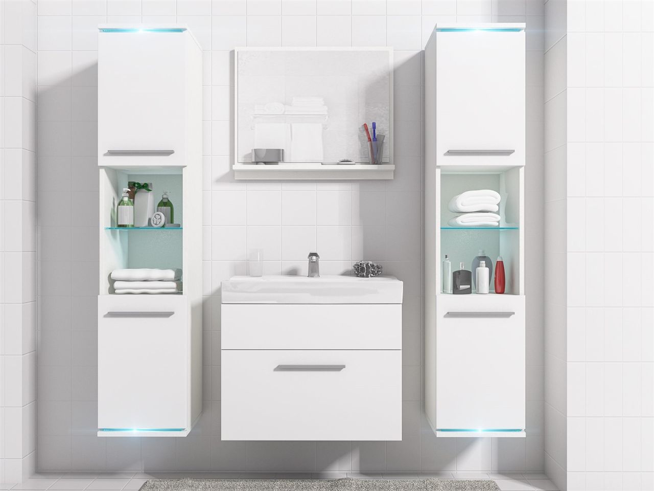 Badmöbel Set 5-Tlg Weiss matt TOPLINE inkl.Waschtisch