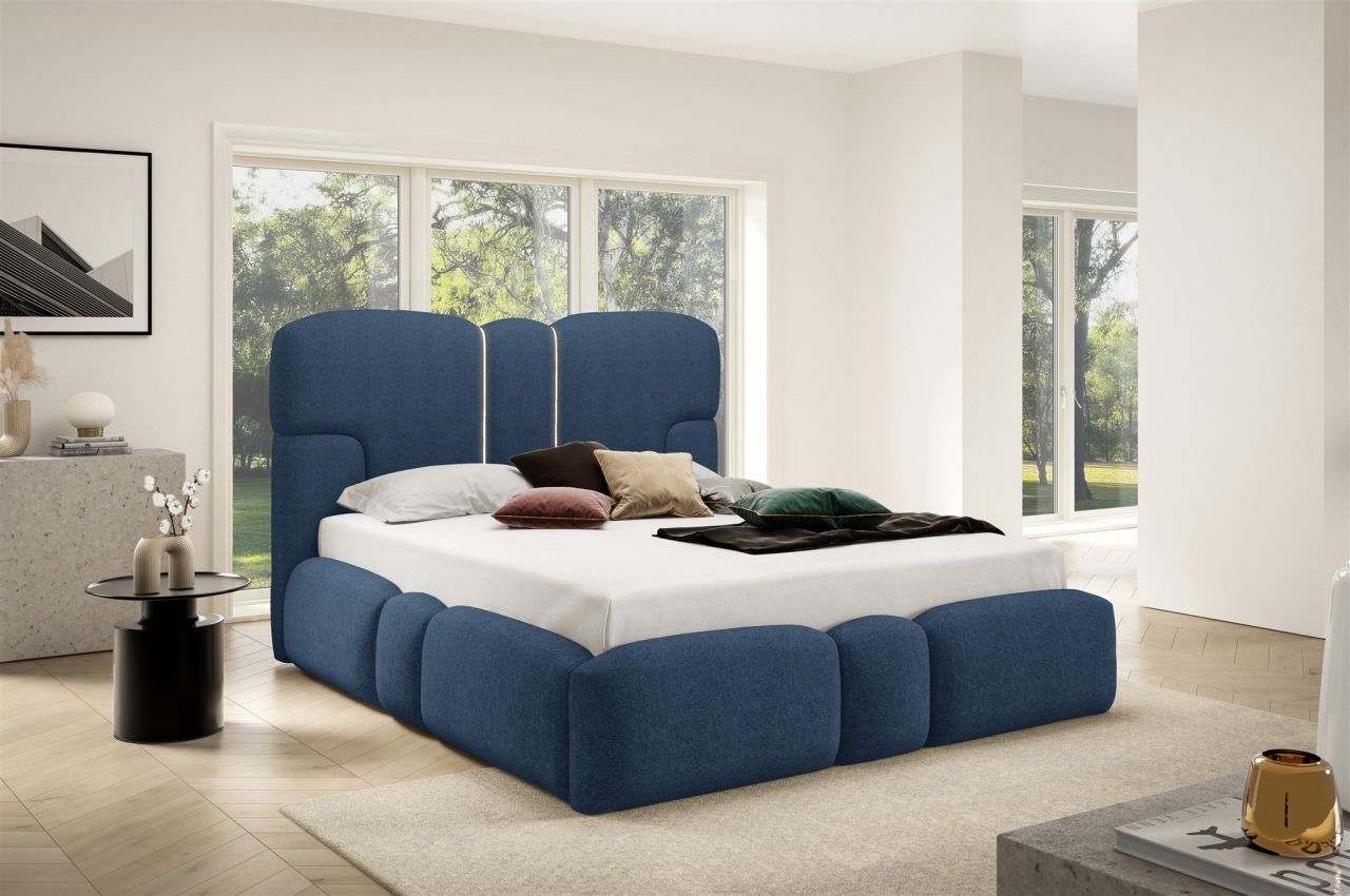 Polsterbett Schlafzimmerbett JORDAN 180x200cm in Stoff Doha Blau