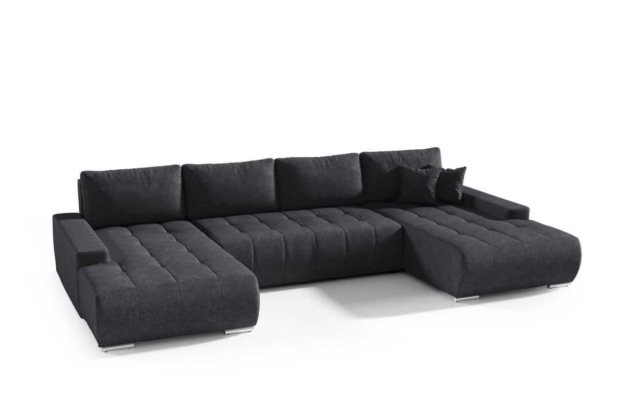 Wohnlandschaft Sofa mit Schlaffunktion VOGAR Stoff Aston Schwarz