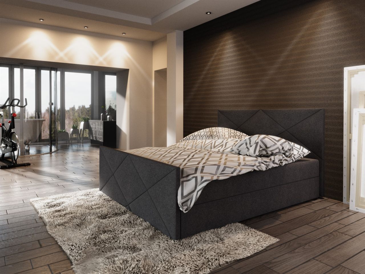 Boxspringbett Bett HUGO -Variante D- 180x200cm Schwarz inkl.Bettkasten