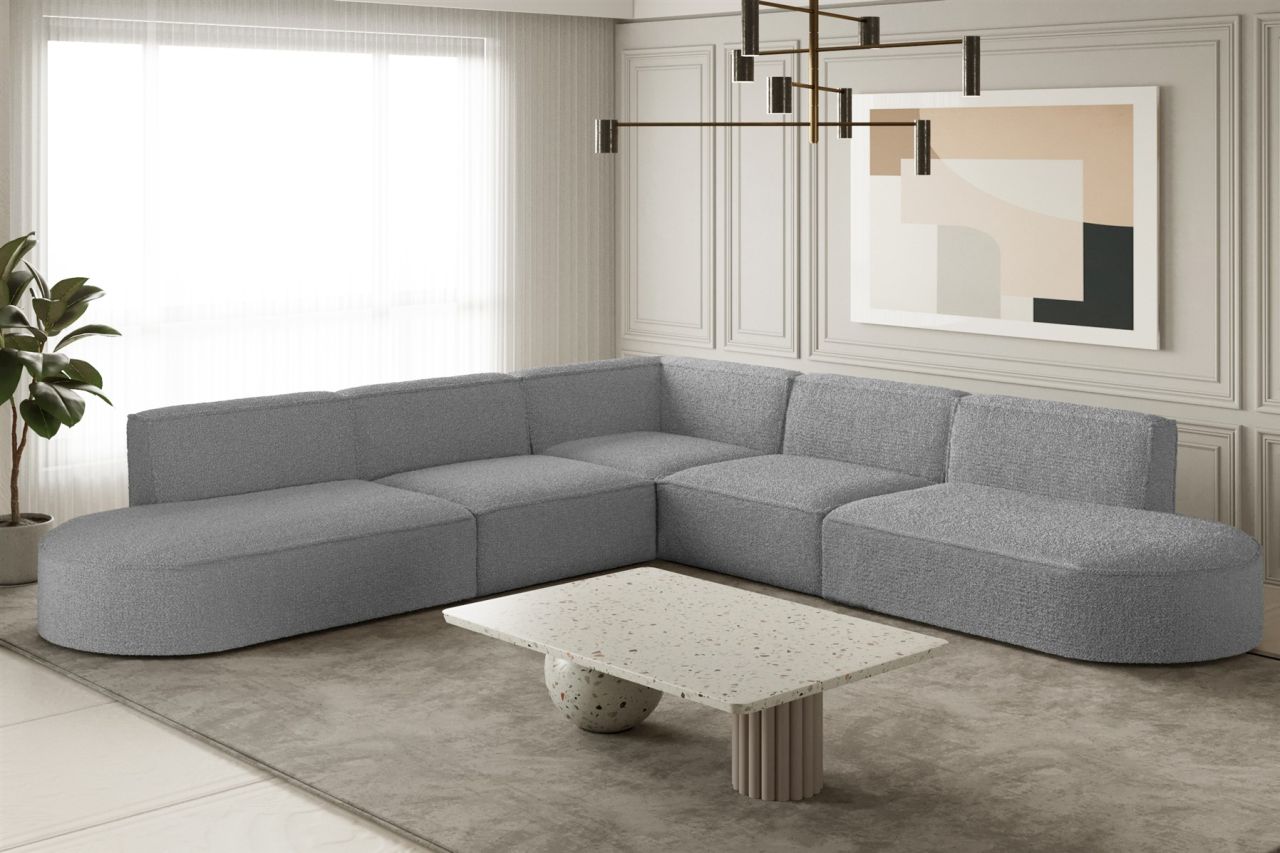 Ecksofa Designersofa PALMA Stoff Ascot Taupe Seite Universal