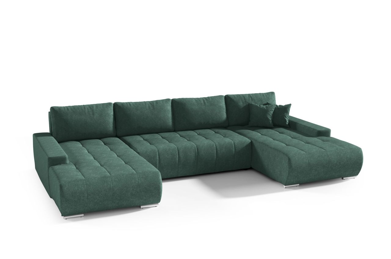 Wohnlandschaft Sofa mit Schlaffunktion VOGAR Stoff Aston Flaschengrün