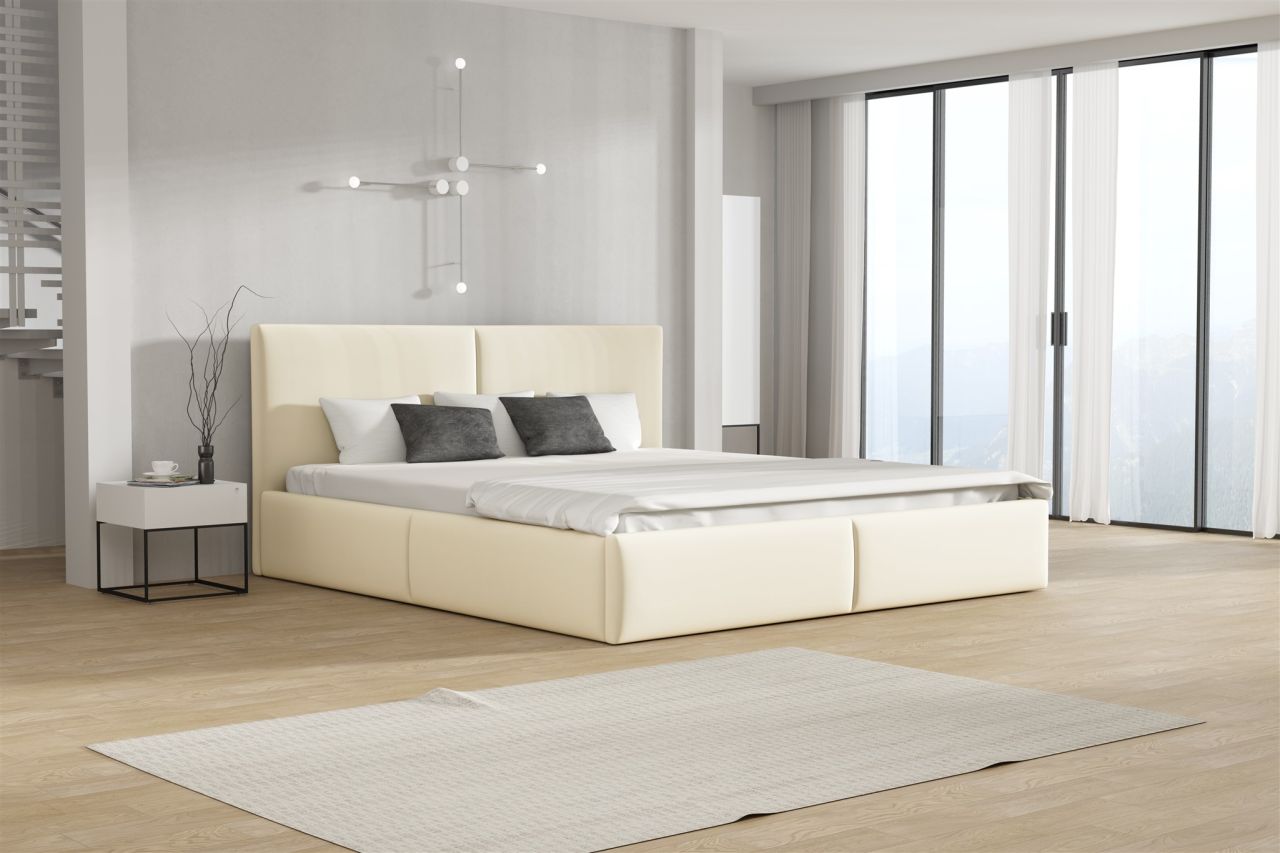 Polsterbett Doppelbett BERGEN Komplettset 140x200cm Stoff Magic Velvet Creme