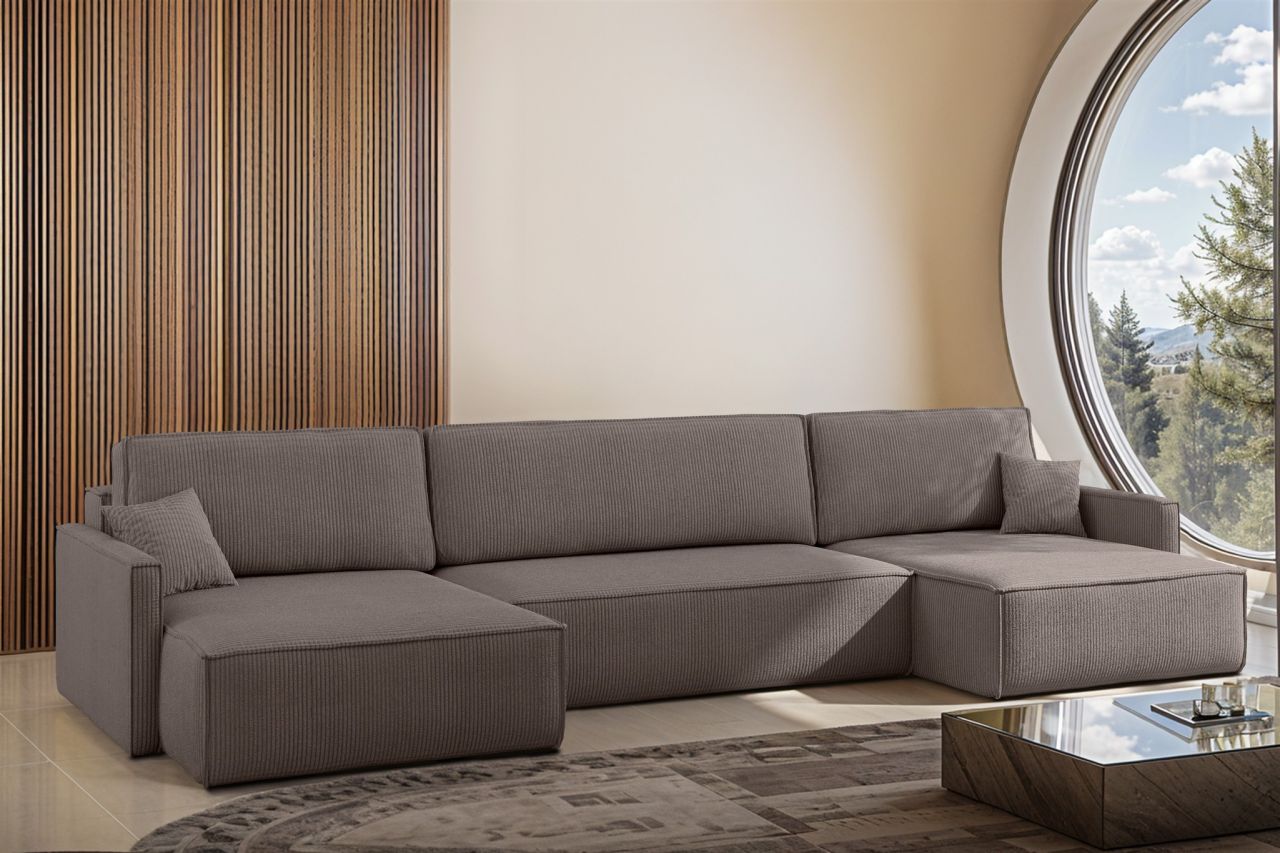 Wohnlandschaft mit Schlaffunktion Sofa LOUIS Stoff Scala Taupe