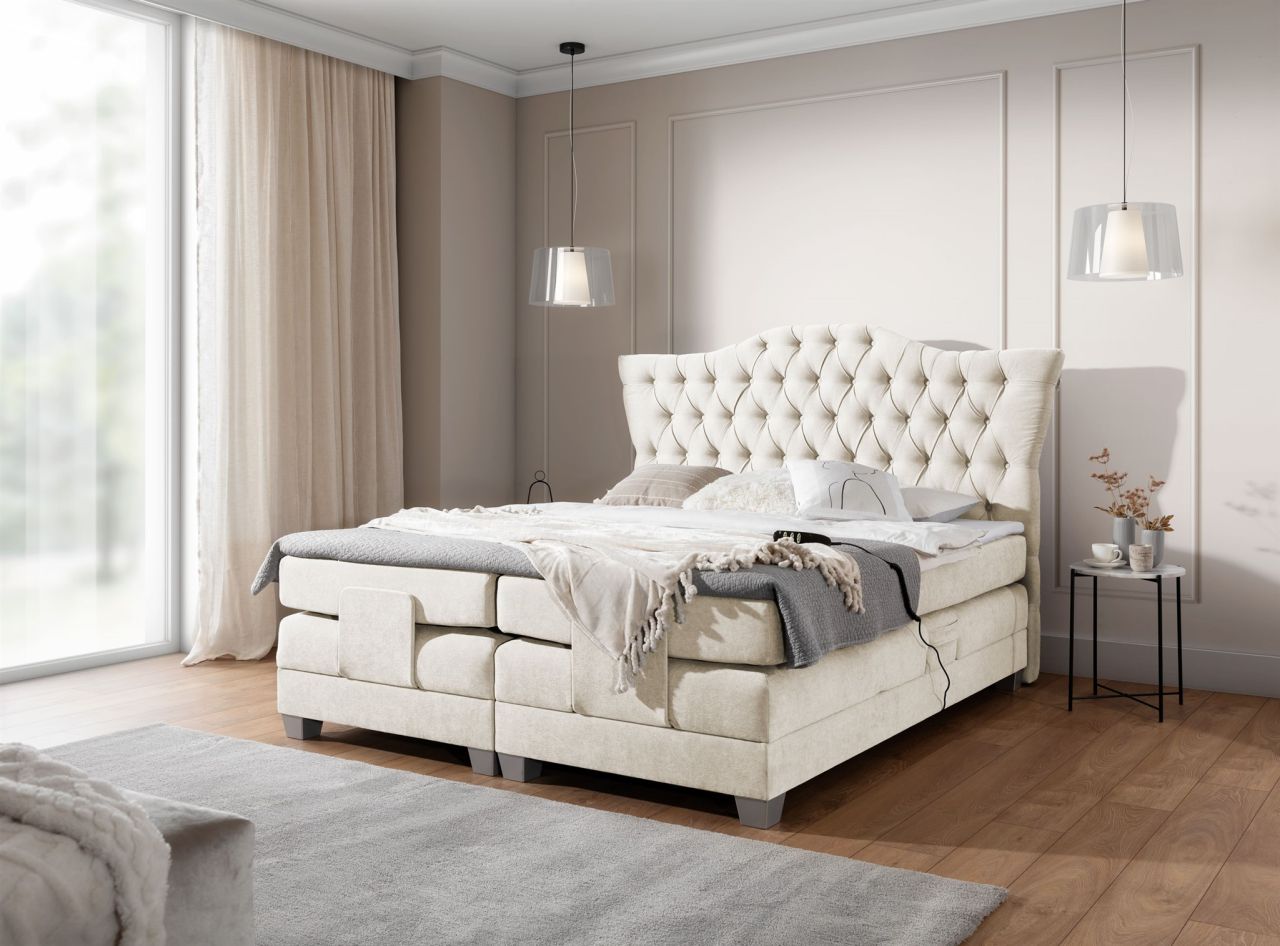 Boxspringbett Elektrisch Bett FAUSTO 160x200cm in Stoff Wind Creme
