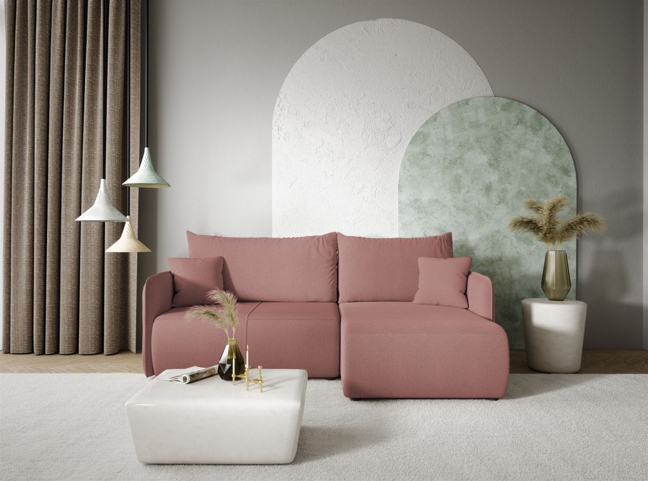 Ecksofa Sofa mit Schlaffunktion CALGARY Stoff Curio Rose Ottomane Rechts