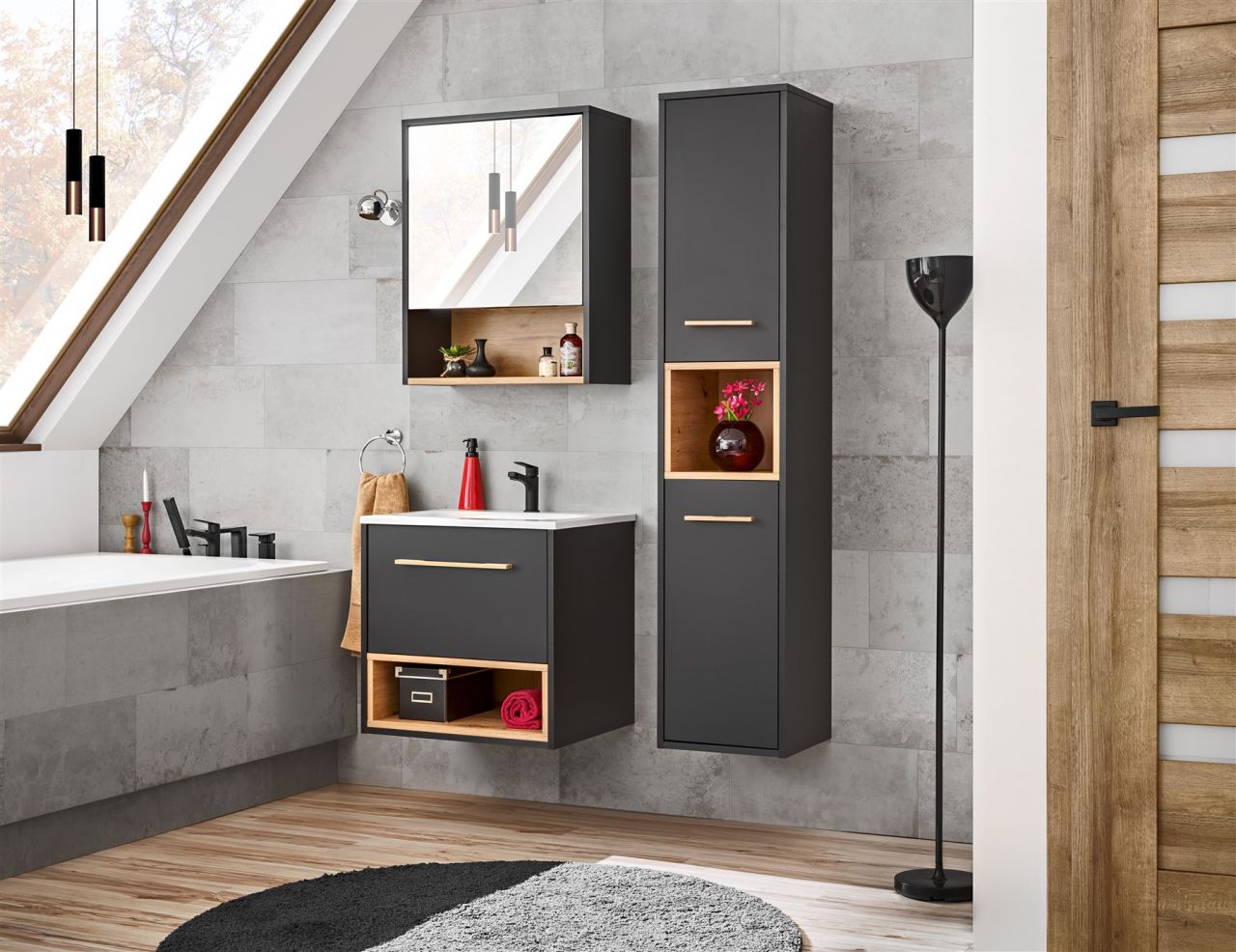 Badmöbel Set 3-tlg BURBON in Graphit inkl.Waschtisch 60 cm