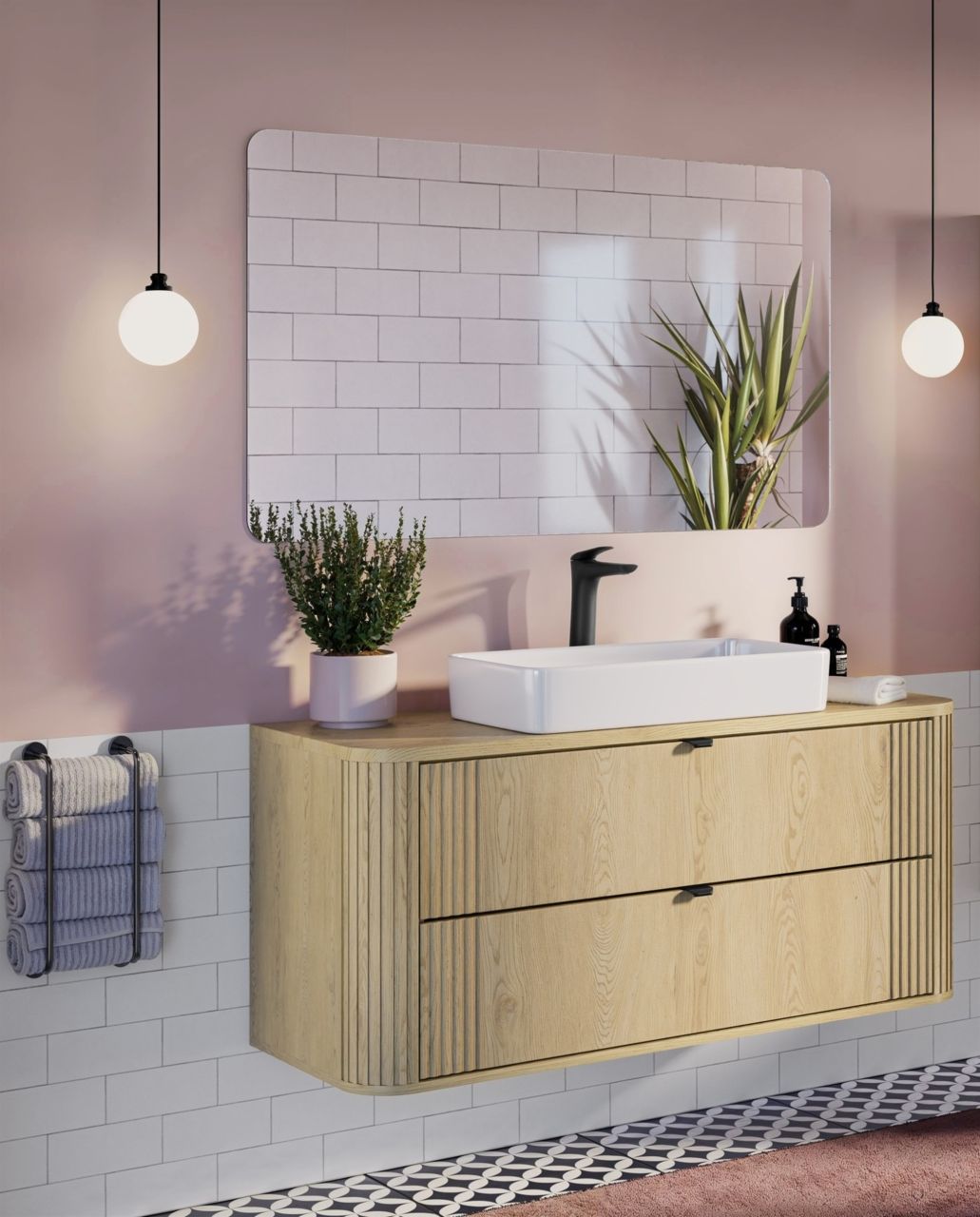 Badmöbel Set 3-tlg Badezimmerset WENDO Cremona Eiche Spiegel 120cm inkl. Wasc...