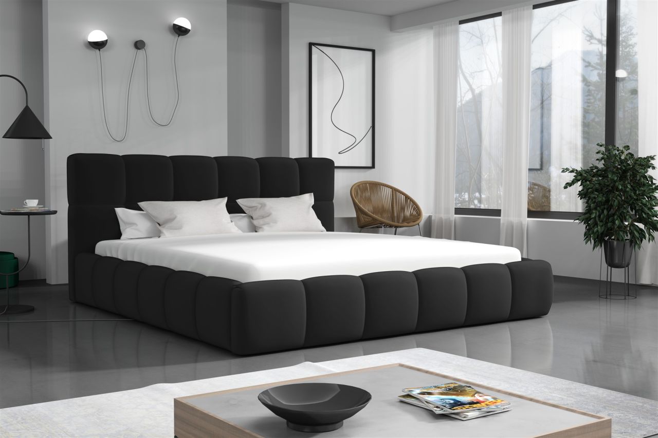 Polsterbett Doppelbett GIOTTO 160x200cm Stoff Magic Velvet Schwarz