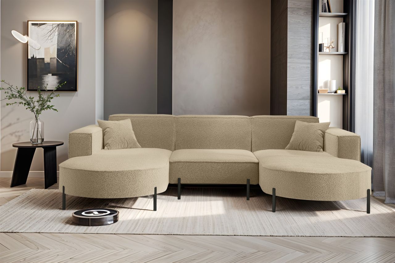 Wohnlandschaft U-Form Sofa VALENCIA in Stoff Quelle Hellbraun
