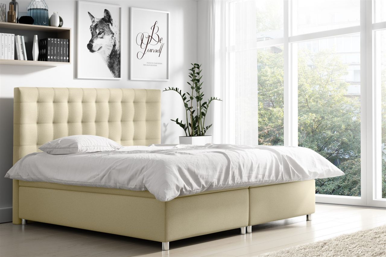 Boxspringbett Schlafzimmerbett ENZO Polyesterstoff Creme 160x200cm