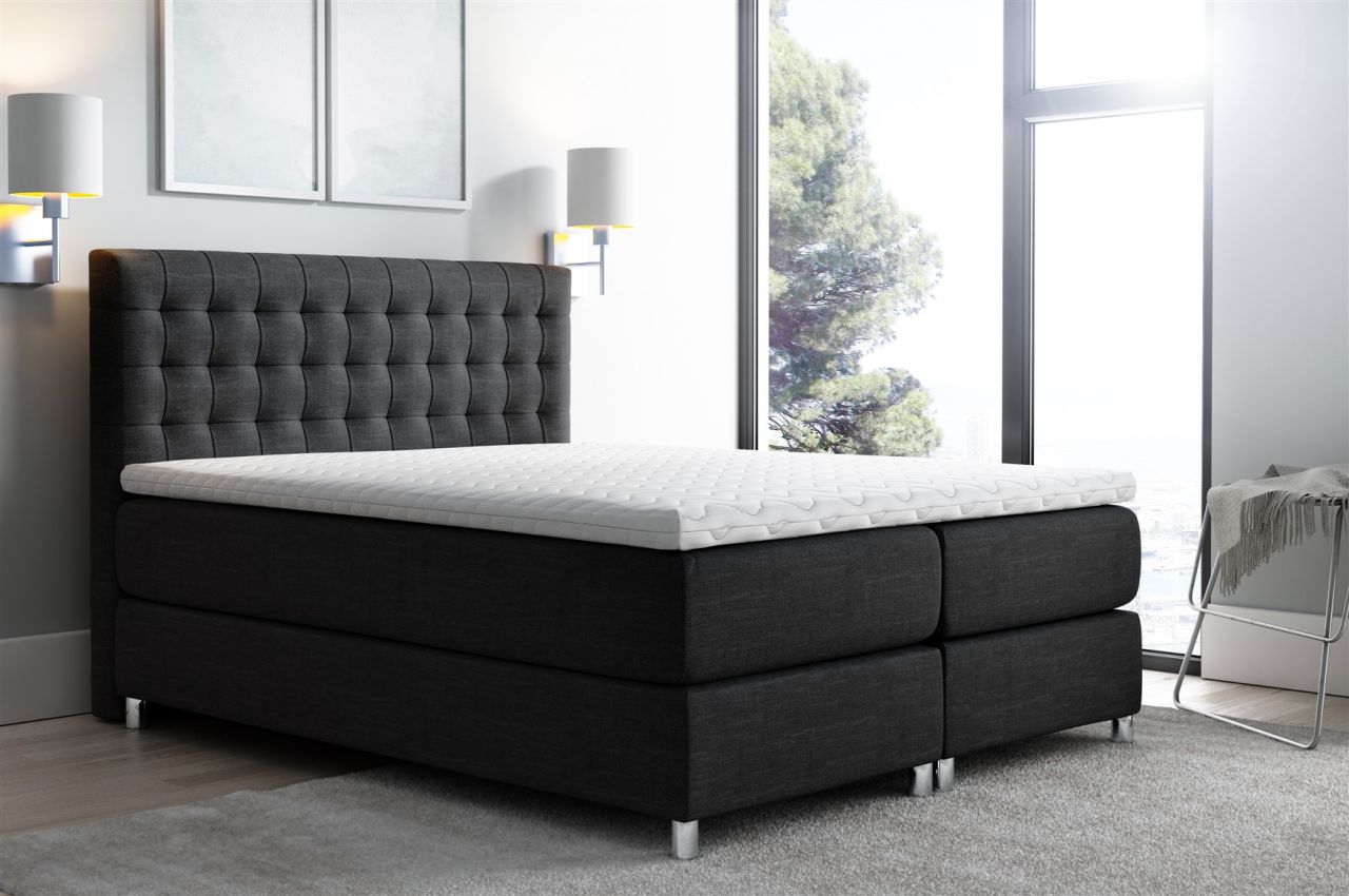 Boxspringbett Schlafzimmerbett Bett BAROS Stoff Schwarz 180x200cm