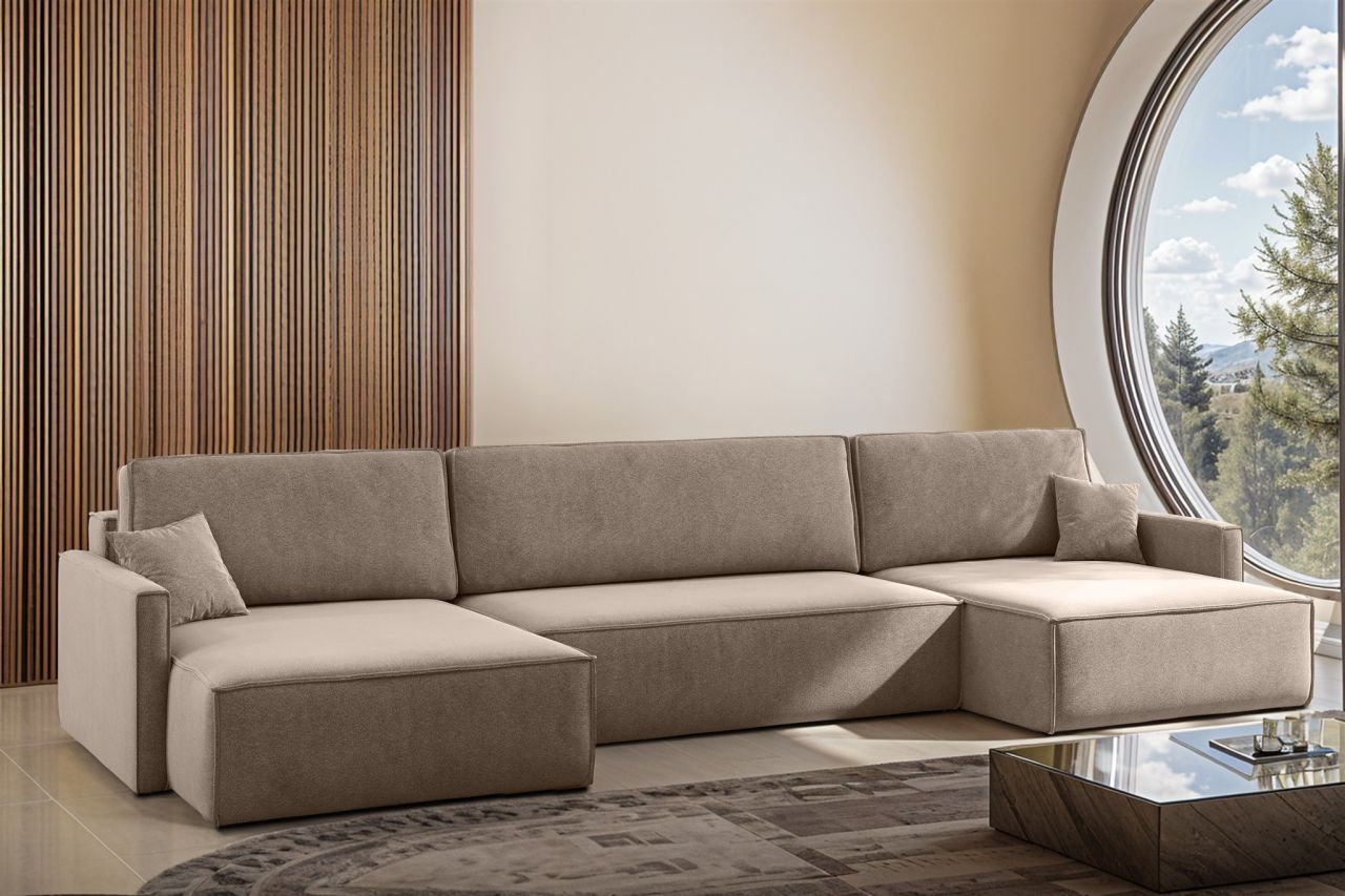 Wohnlandschaft mit Schlaffunktion Sofa LOUIS Stoff Salvador Blassbraun