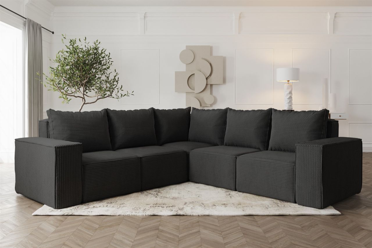 Ecksofa Designersofa ESTELLE in Stoff Poso Schwarz Seite Universal