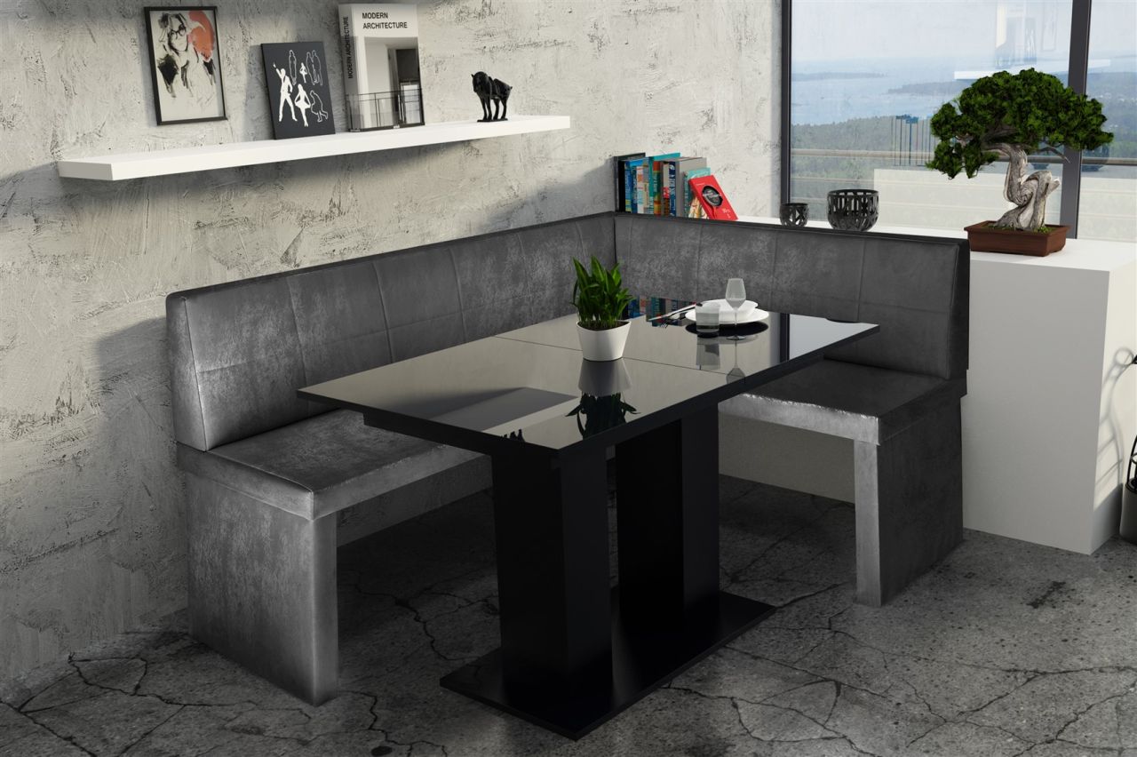 Eckbankgruppe 196x142 cm ROBIN XL L Vin..Schwarz/ Tisch DANTE Schwarz