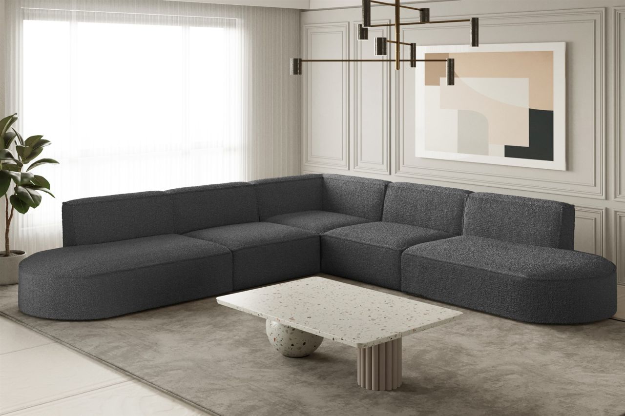 OUTLET Ecksofa Designersofa PALMA in Stoff Ascot Graphitgrau Universal