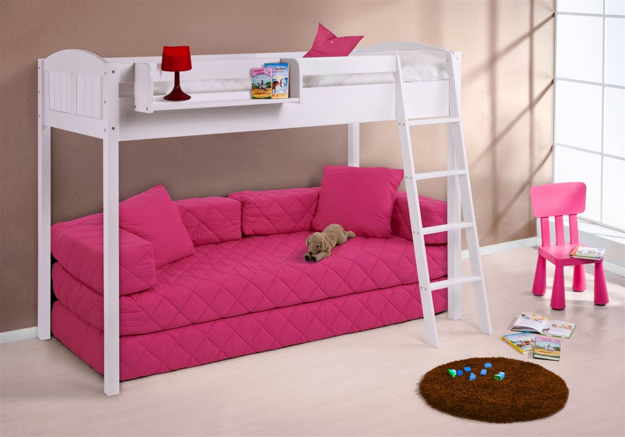 Hochbett Spielbett Bett - BENI XS - Kiefer Weiss