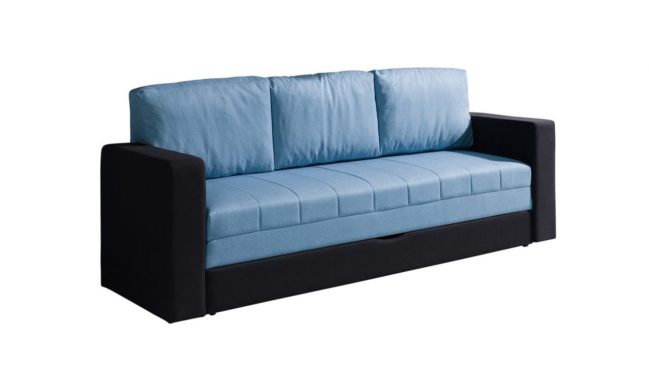 Sofa Schlafsofa LABRI 3-Sitzer Schwarz/ Hellblau