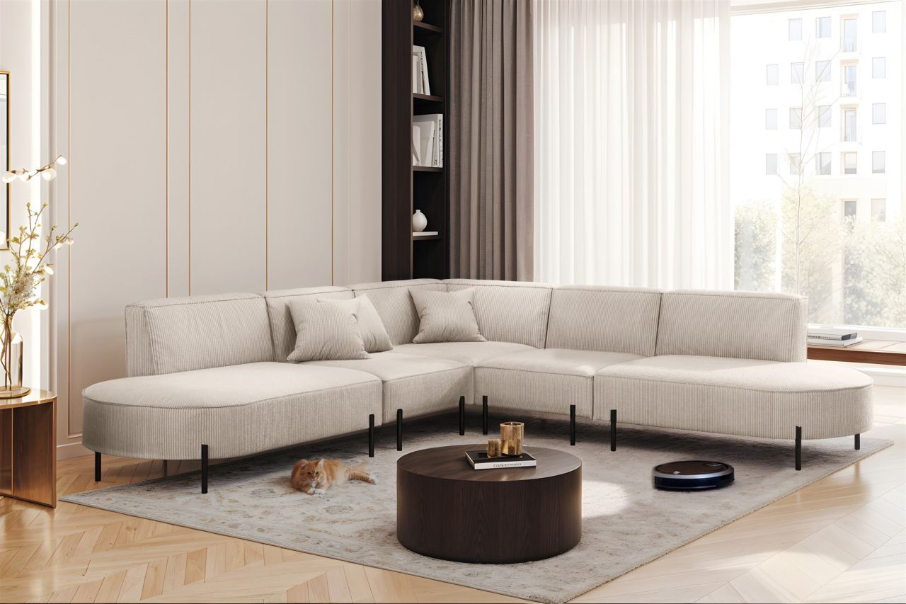 Ecksofa Designersofa VALENCIA Stoff Scala Sand Universal