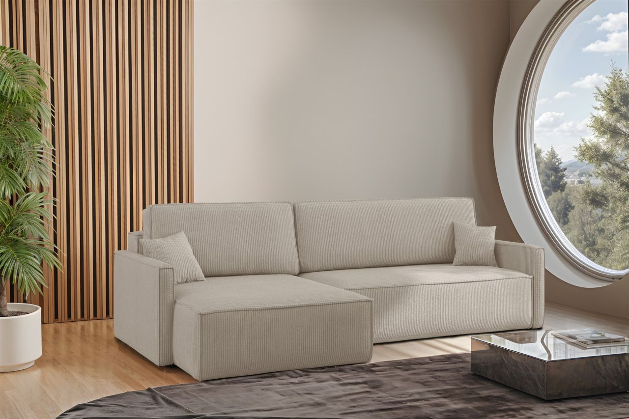 Ecksofa Schlafsofa Sofa LOUIS Stoff Scala Beige Ottomane Links