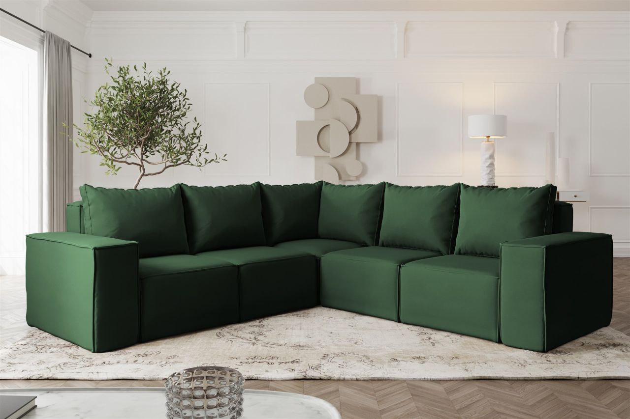Ecksofa Designersofa ESTELLE in Stoff Opera Velvet Dunkelgrün Seite Universal