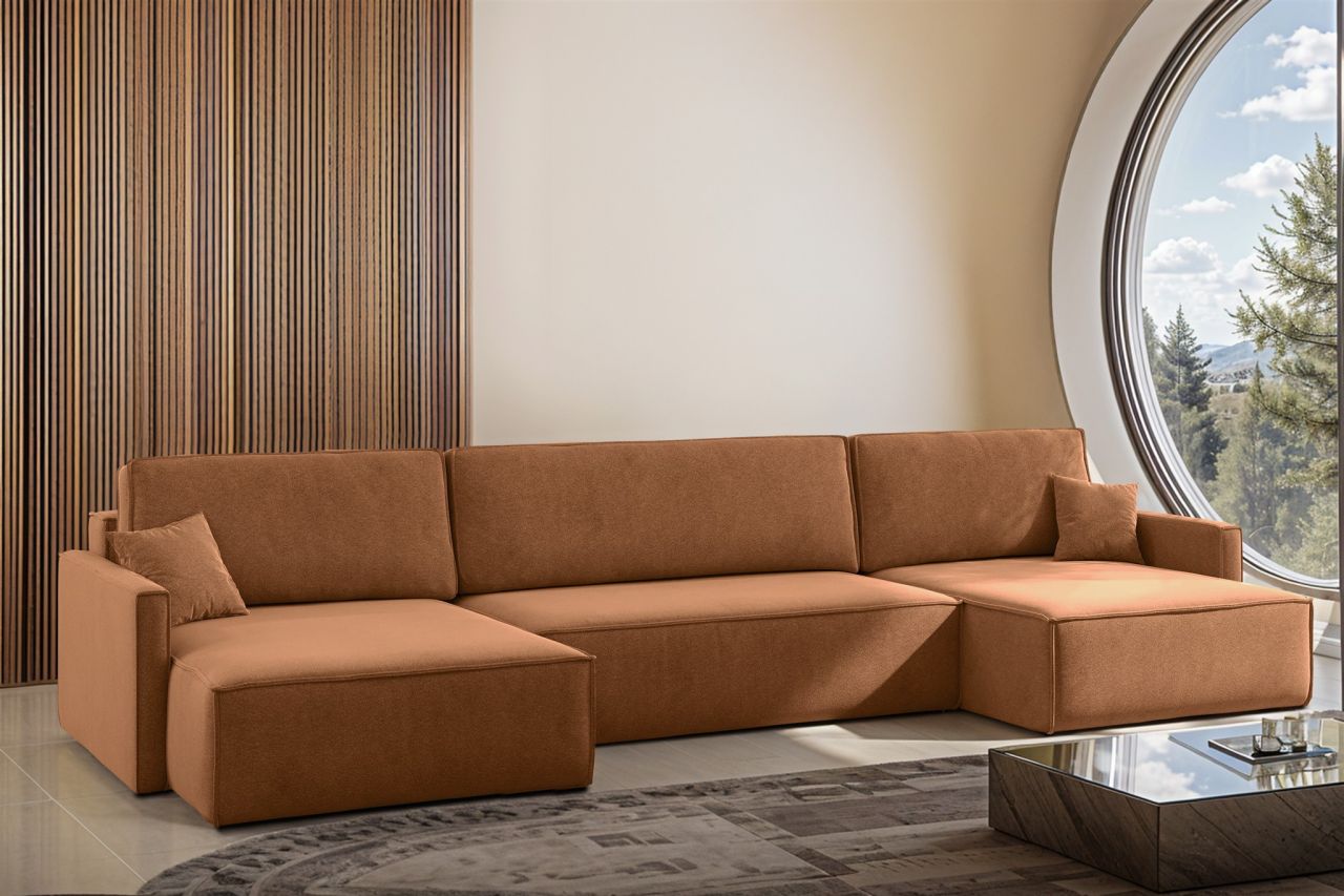 Wohnlandschaft mit Schlaffunktion Sofa LOUIS Stoff Salvador Rostbraun