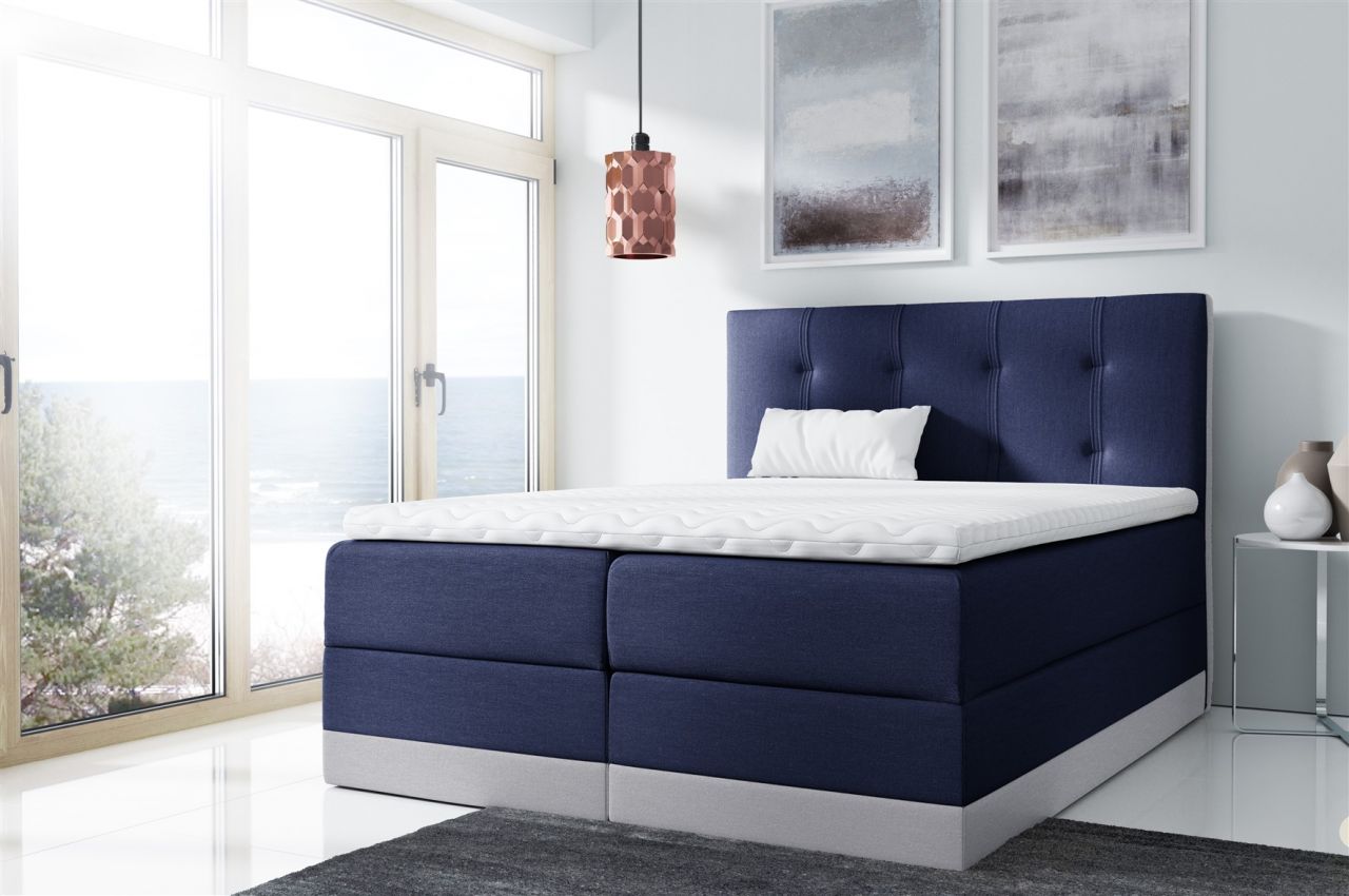Boxspringbett Schlafzimmerbett BALEA 200x200cm Blau-Hellgrau