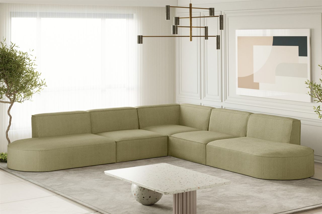 Ecksofa Designersofa PALMA Stoff Scala Kiwi Seite Universal