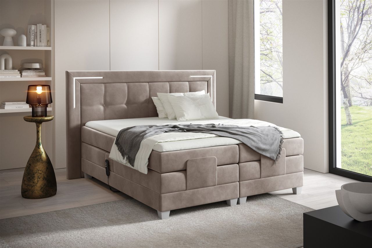 Boxspringbett Elektrisch Bett DORES 200x200cm in Stoff Fresh Macchiato