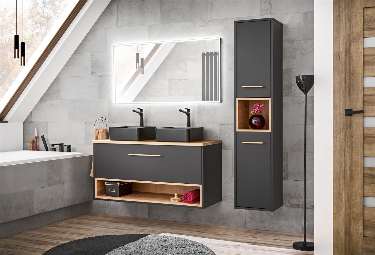 Badmöbel Set 6-tlg BURBON in Graphit inkl. 2 x Aufsatzwaschtisch