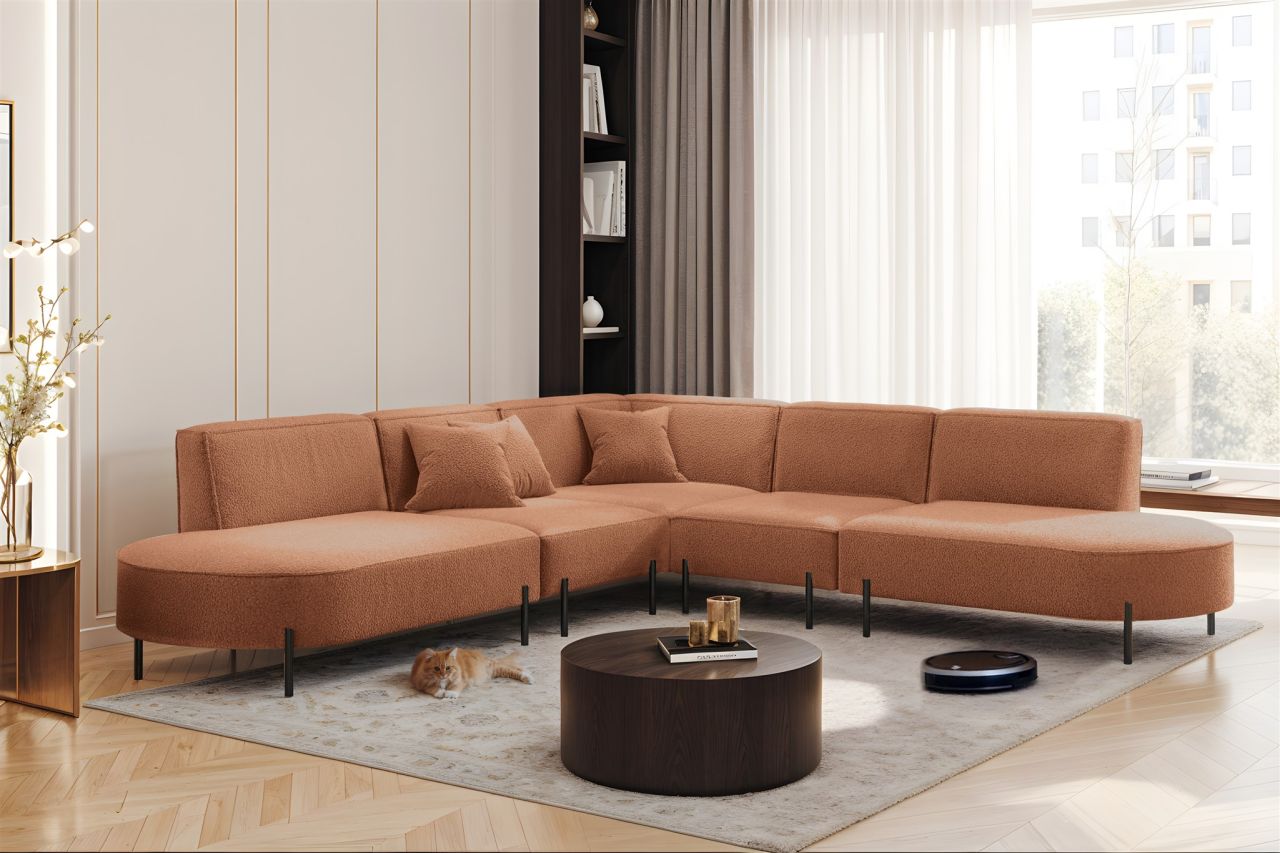 Ecksofa Designersofa VALENCIA Stoff Quelle Ziegelbraun Universal
